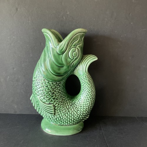 Vintage gluggle jug fish green - vintage,
