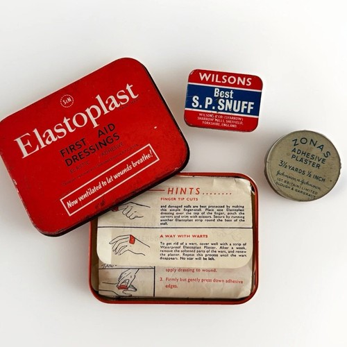 Vintage first aid - first, tins