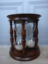 Vintage Triple Glass Sand-timer in Wooden Stand  14cm 1970s Replica