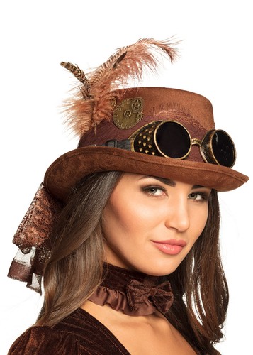 Deluxe brown steampunk top hat - steampunk,