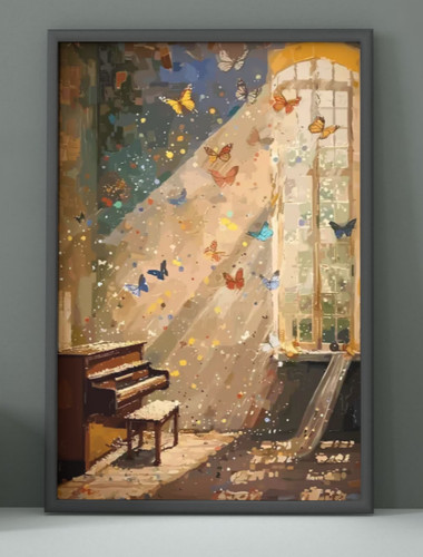 Piano room with butterflies - room,
