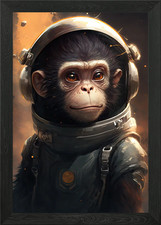 Astronaut Space Monkey Framed