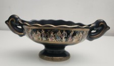 24K Gold Twin Handled Gondola Vase Bowl Ancient Greek Scenes Hand Made  Greece 