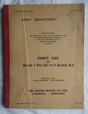 1958 BRITISH ARMY Parts List: Austin K.9 Truck 1 Ton GS 4x4