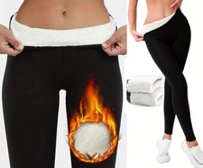 Women Thermal Fleece Lined Leggings High Waist Tummy Control Thick Warm Pants