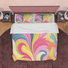 Bright Color Boho Bedding Colorful Duvet Cover Bohemian Bedroom Set, Pink Yellow