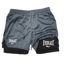 Men 2in1 EVERLAST Running Shorts Double Deck Sport Gym Fitness Jogging Training 
