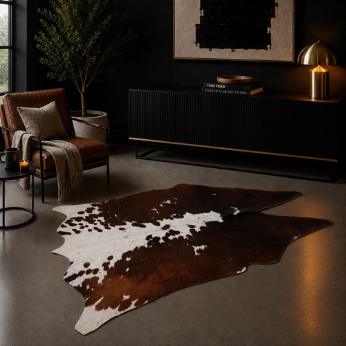 Genuine brown white cowhide - white,