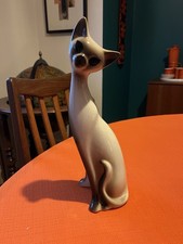 Vintage 50s/60s Kitsch 29cm Long Neck Siamese Cat Ceramic Figurine