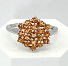 Orange Sapphire Ring 925 Sterling Silver Size N 1/2 Cluster Design BNWT