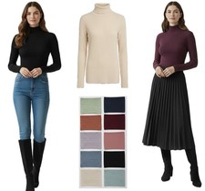 Ladies Marks Ribbed Jumper Polo Roll Neck Long Sleeved Black Pink Fitted Sweater