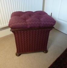Victorian Upholstered Ottoman / Stool with Exposed Mahogany Frame on Bun Feet