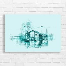 Lakeside Cabin Sketch Teal