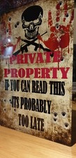 EXTRA LARGE PRIVATE PROPERTY SHOOTING 16.5X12 INCH METAL MANCAVE GARDEN SIGN