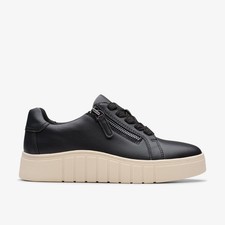 Clarks Womens Mykah Joy Black Leather Trainers Leather Casual
