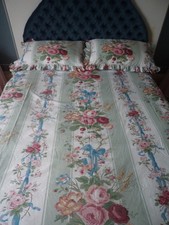 Vintage Dorma Double Duvet Cover & 2 Pillowcases Green Floral Ruffle + Valance