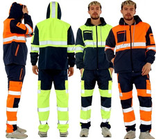 Men Hi Vis Waterproof Rain Suit Set With Reflective Strips Tracksuit Work Wear