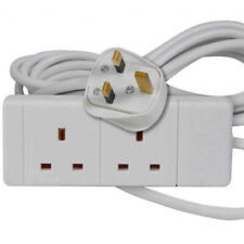 2 Way Mains Extension Lead Gang Double Socket Power 2m Cable 13A White