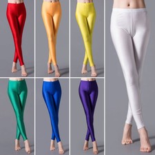 Womens Glitter Yoga Leggings Satin Glossy Opaque Super Shiny Stretchy Pants UK