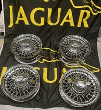 Jaguar Chrome Original  Wire Wheels 15 X 5 Curly Hub With  Spinners Set Of 4
