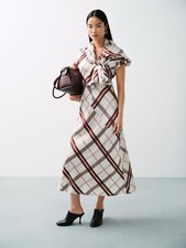 John Lewis Asymmetric Cap Sleeve Check Midi Dress, Multi, size12, RRP £89, BNWT
