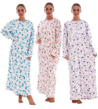 Cotton Thermal Long Nightdress Floral Buttons Crew Neck Ribbed Warm Nightwear