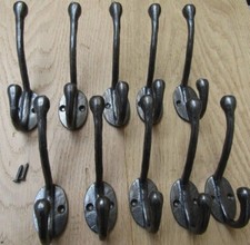 PACK OF 10 TEXTURED CAST IRON coat hooks rustic vintage old antique style