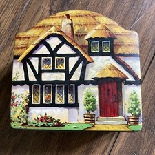Cute Cottage Shape Vintage Toffee Tin Authentic Tuckers of Totnes Castle Factory