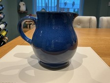 STUDIO POTTERY DEEP BLUE HANDLED GLAZED JUG STONEWARE TABLEWARE VERY GOOD COND.