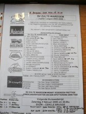 18/12/2005 Teamsheet: Waregem v Gent  (Notes On Front). No obvious faults, unles