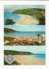 CORNWALL POSTCARD COLOUR PHOTOS OF THREE VIEWS CARBIS BAY.