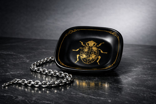 Vintage black scarab bowl with - scarab,