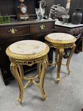 Pair of French Louis XVI Gilt Limestone & Shell Top Bedside or Lamp Tables