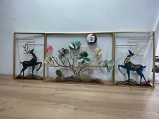 Ainydie 3D Ginkgo Leaf and Deer Metal Wall Art, 3Pcs Large Nature Art Decorative