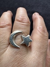 QVC 925  Hallmark Sterling Silver Half Crescent Star Open  Ring -UK Size P