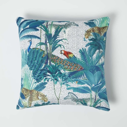 Teal velvet jungle cushion - teal,
