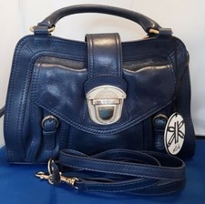 Ri2k navy blue leather grab bag with detachable strap