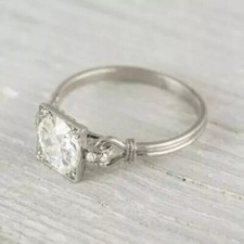 Vintage Art Deco Lab Created Diamond Engagement & Wedding 925 Silver Ring