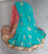 Beautiful Embroidery Turquoise and Pink Saree Including Blouse Chest Size 30"