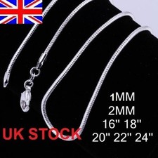 UK Stock 10pcs Silver Plated Necklace Snake Chain 1mm 2mm 16,18, 20, 22, 24 Inch