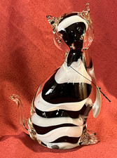 JULIANA COLLECTION MURANO STYLE BLACK & WHITE GLASS CAT FIGURINE/PAPERWEIGHT