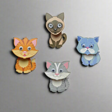 4 Piece Cute Fun Colourful Cats Googly Eyes Wooden Magnetic Pegs Set Cat Lovers