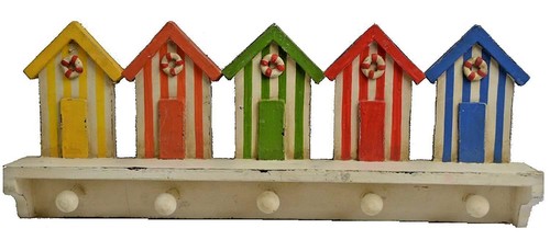 5pc wood beach huts wall - wood,