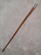 Antique Cladded Pigskin Long Riding Whip/Crop - Hallmarked Sterling Silver Top