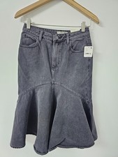 Free People Fishtail Denim Skirt Womens Black Midi Mermaid Boho Size 25 UK6