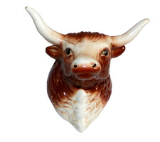 Vintage Small Miniature Porcelain Bulls Head Wall Plaque Figurine Novelty