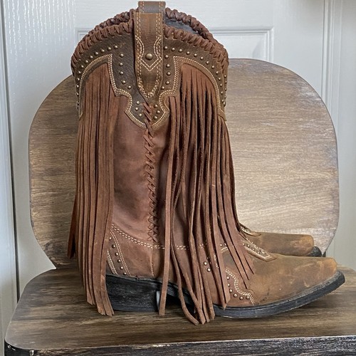 Fringe leather cowboy boots - fringe,