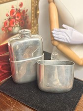Vintage Silver Plated Large Hip Flask By Hackett - With Lid/Cup