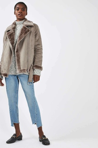 Topshop faux shearling biker - topshop,