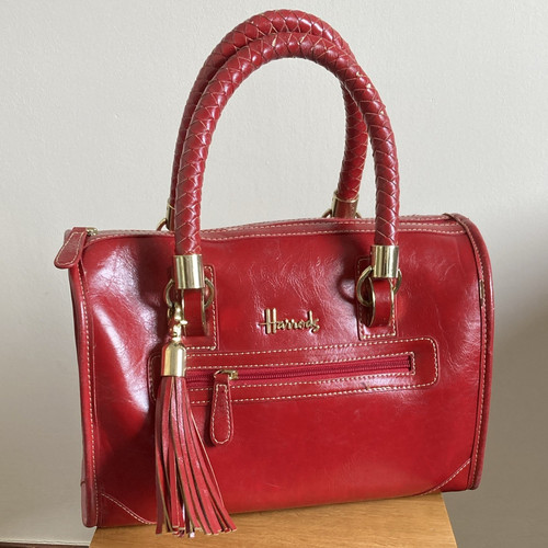 Harrods red leather - leather, satchel